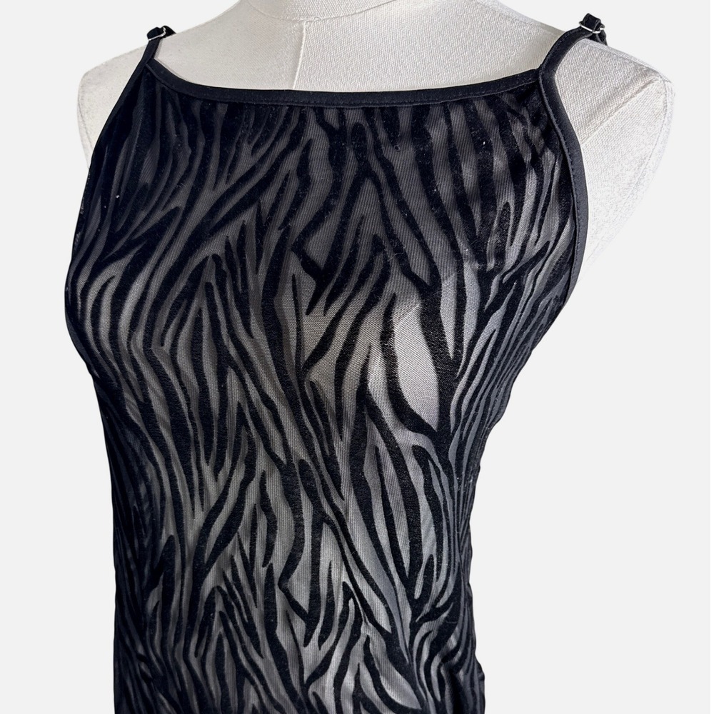 Showpo Black Zebra Burnout Mesh Maxi Dress Velvet Animal Print Scoop Back Size 8 - Picture 2 of 7
